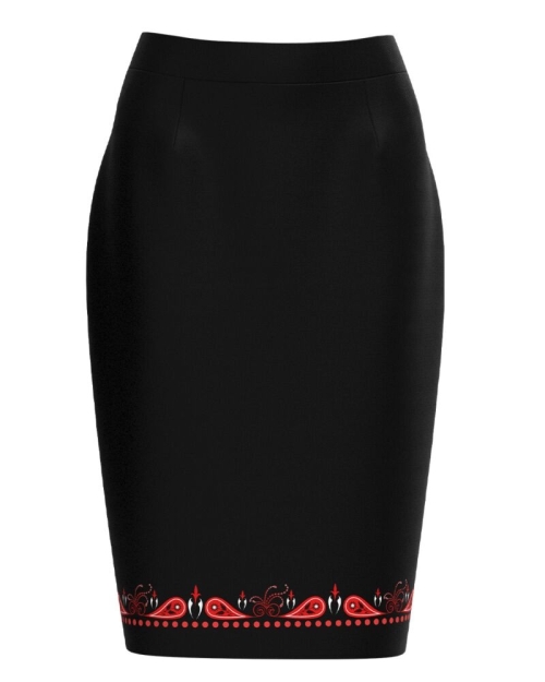 Fusta conica neagra imprimata cu model Etnic rosu CMD3053
