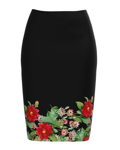Fusta conica neagra imprimata cu model floral CMD582 - Img 8