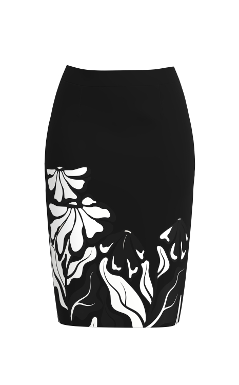 Fusta conica neagra imprimata floral in contrast