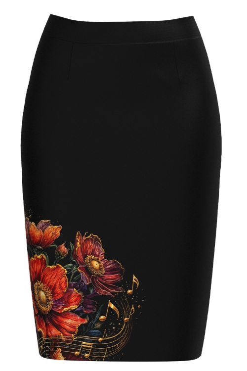 Fusta conica neagra imprimata simfonia florilor