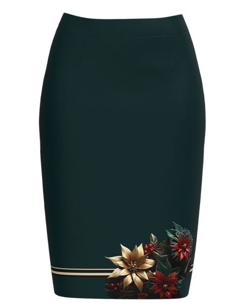 Fusta conica verde imprimata cu model floral CMD4975