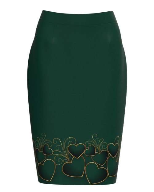 Fusta conica verde imprimata cu model Inimi CMD3434