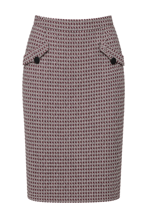 Fusta dreapta cu buzunare din tesatura tip jacquard