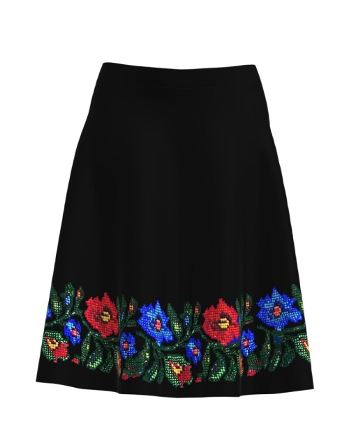 Fusta neagra imprimata cu model floral traditional CMD4073