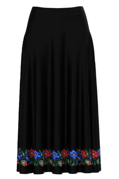 Fusta neagra lunga cu imprimeu traditional SS25