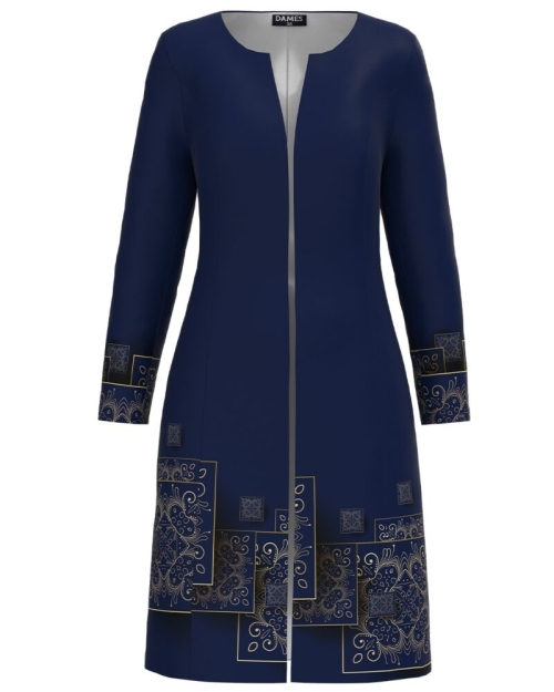Jacheta de dama bleumarin lunga imprimata cu model floral CMD3011