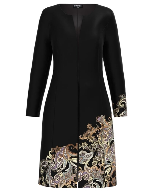 Jacheta de dama neagra lunga imprimata cu model floral CMD2036