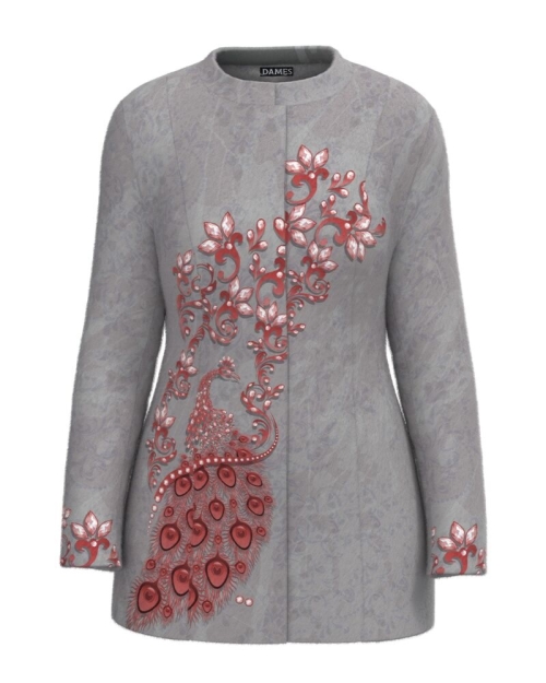 Palton dama gri elegant si calduros imprimat Floral CMD1714