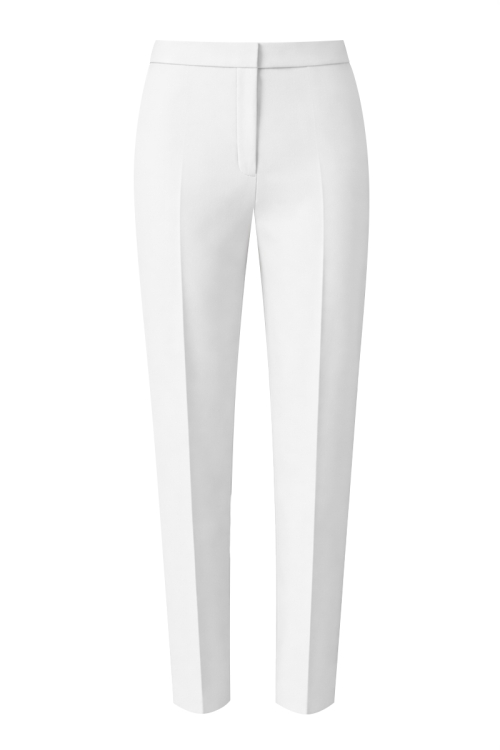Pantaloni conici albi din tesatura premium
