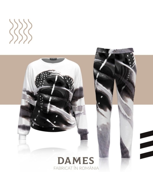 Pantaloni cu imprimeu abstract din catifea cu buzunare CMD480 - Img 2