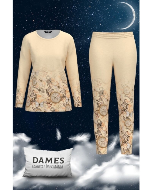 Pijamale de dama bej cu imprimeu floral CMD1444