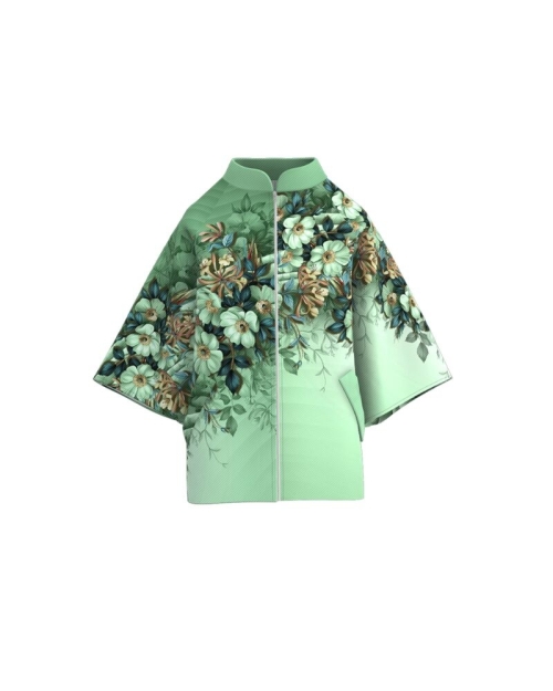 Poncho elegant din stofa vernil imprimat cu model floral CMD3567 - Img 2