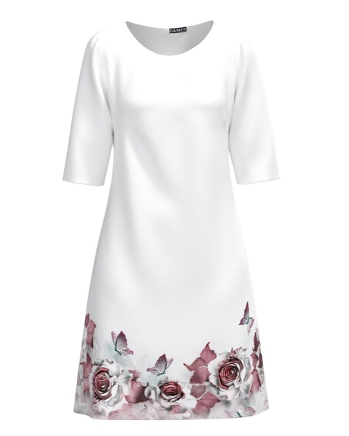 Rochie alba casual imprimata cu model floral CMD3935