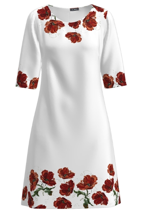 Rochie alba casual imprimata cu model floral maci CMD3226 - Img 2