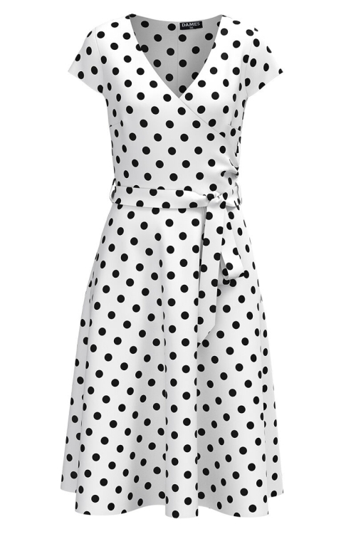 Rochie alba de vara cu maneca scurta imprimata cu model Buline CMD2831 - Img 2