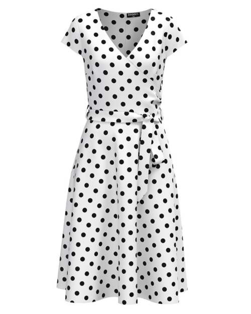 Rochie alba de vara cu maneca scurta imprimata cu model Buline CMD2831 - Img 1