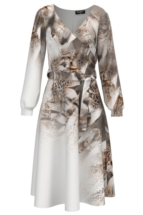 Rochie alba eleganta cu maneca lunga imprimata Leopard CMD1483 - Img 2