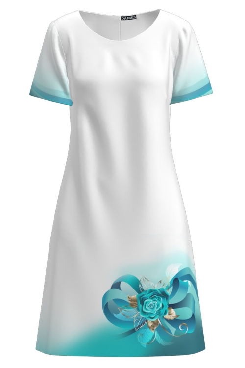 Rochie alba evazata imprimata cu model floral CMD2773 - Img 2
