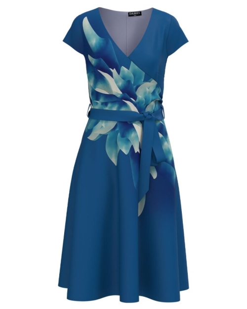Rochie albastra eleganta de vara cu maneca scurta imprimata floral SS24