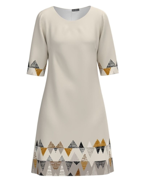 Rochie bej casual imprimata cu model Aztec Stoc