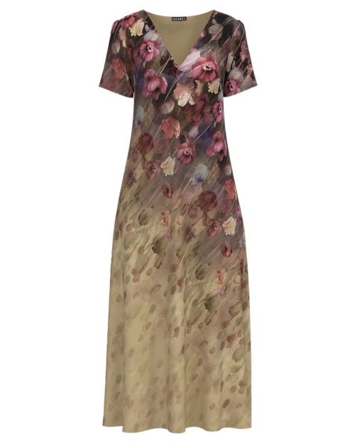 Rochie bej de vara lunga cu buzunare cu model Floral CMD1195 - Img 1
