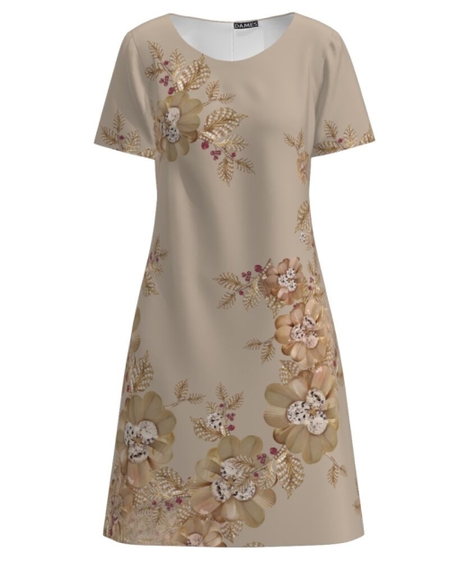 Rochie bej evazata imprimata cu model Floral CMD2646 - Img 1