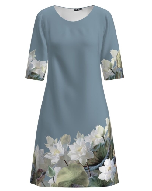 Rochie bleu casual imprimata cu model floral Nuferi CMD2797 - Img 1