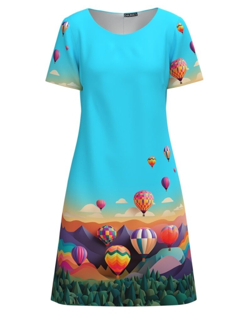 Rochie bleu cu maneca scurta imprimata Cappadocia CMD4302