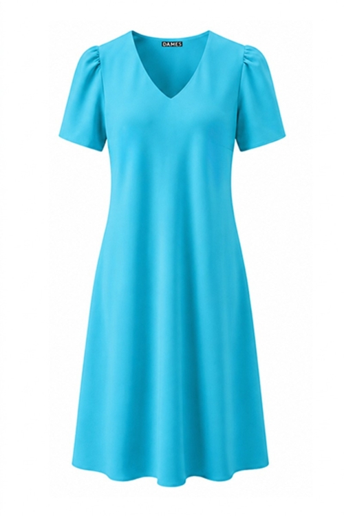 Rochie bleu de vara cu decolteu in V si buzunare