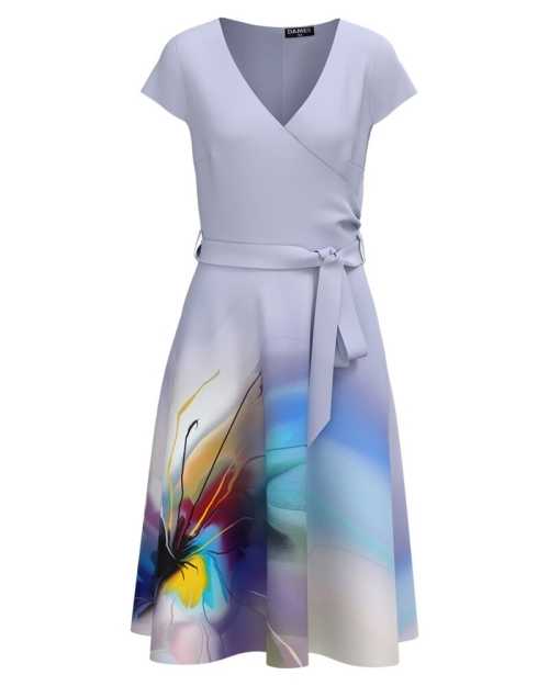 Rochie bleu eleganta de vara cu maneca scurta imprimata floral