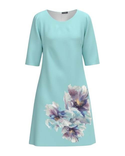 Rochie bleu evazata imprimata digital cu model floral CMD1002 - Img 1