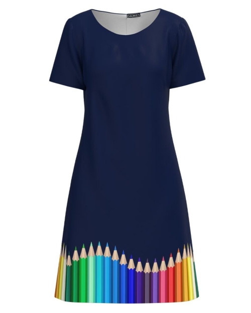 Rochie bleumarin casual de vara cu maneca scurta Creioane colorate CMD4272