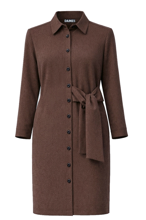 Rochie camasa maro din stofa fina