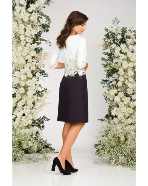 Rochie casual alb negru imprimata cu model trandafiri CMD2995 - Img 5