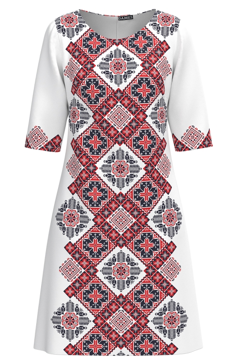 Rochie casual alba imprimata cu model traditional SS25