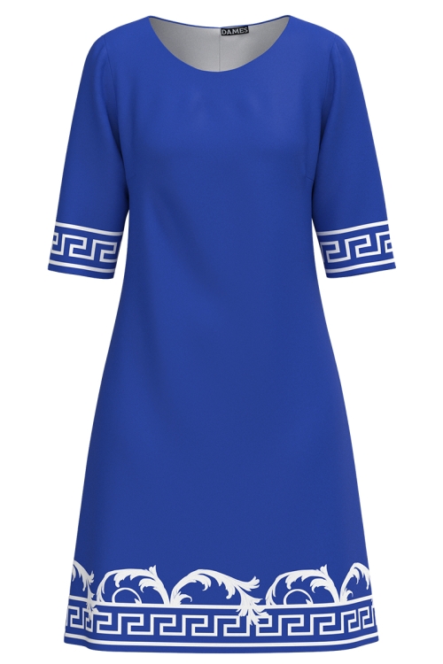Rochie casual albastra imprimata baroc