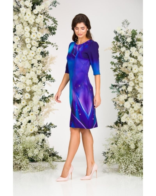Rochie casual albastru violet imprimata cu model floral CMD3075 - Img 3