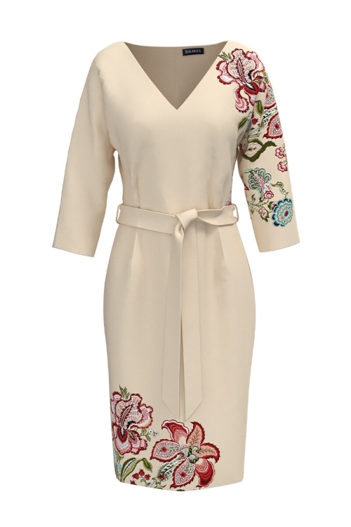 Rochie casual bej imprimata cu model floral CMD3364 - Img 2