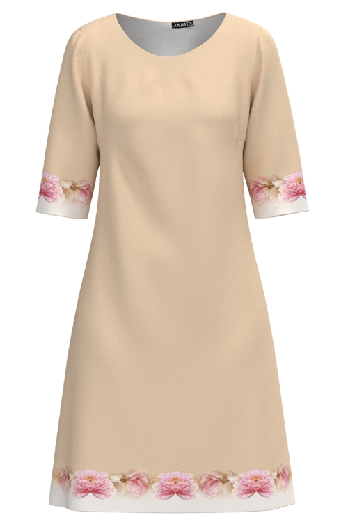 Rochie casual bej imprimata cu model floral