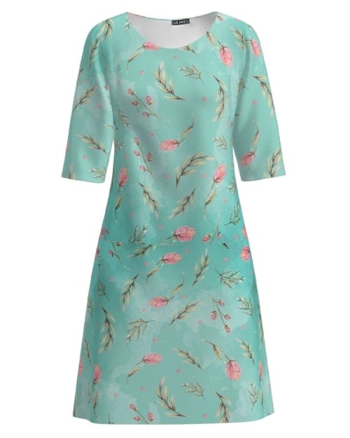 Rochie casual bleu imprimata cu model floral Stoc