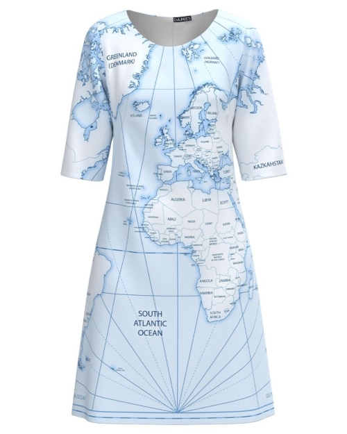 Rochie casual bleu imprimata cu model Harta CMD4783