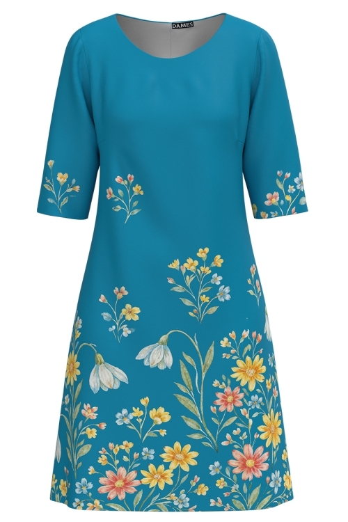 Rochie casual bleu imprimata floral