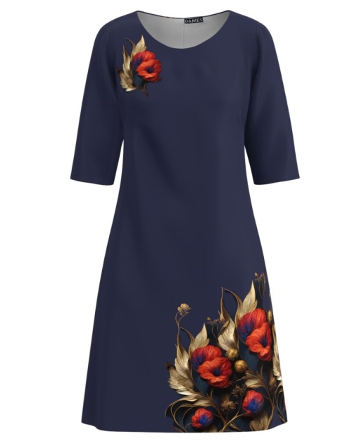 Rochie casual bleumarin imprimata cu model floral CMD3249 - Img 1