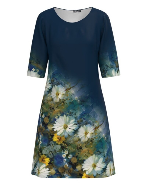 Rochie casual bleumarin imprimata cu model floral