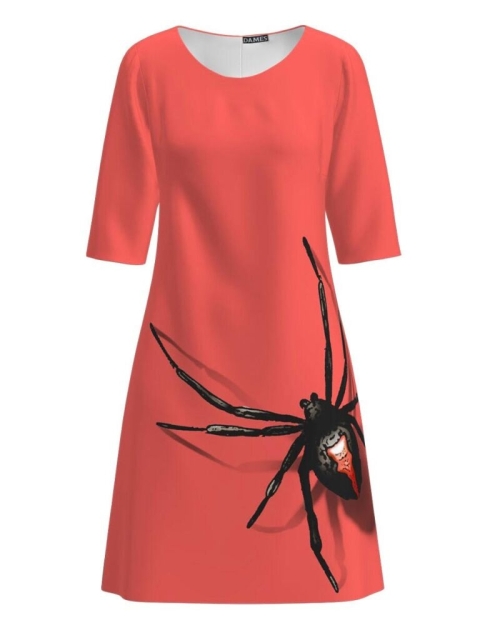 Rochie casual corai imprimata cu model Paianjen CMD3620