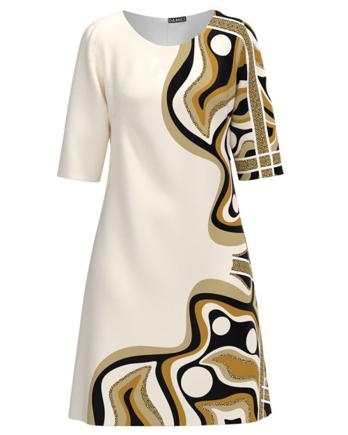 Rochie casual crem imprimata cu model abstract CMD3087