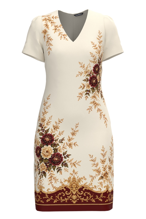 Rochie casual cu decolteu in V imprimata Royal Garden