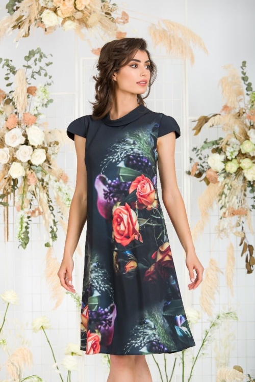 Rochie casual cu imprimeu trandafiri CMD703 - Img 2