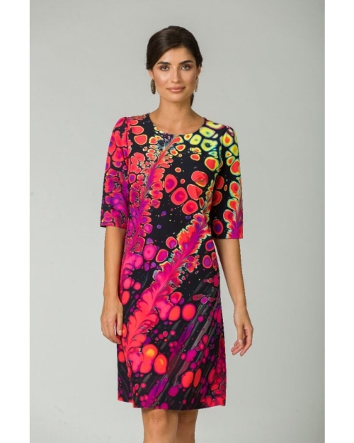 Rochie casual cu maneca imprimata digital abstract Fucsia CMD202 - Img 2