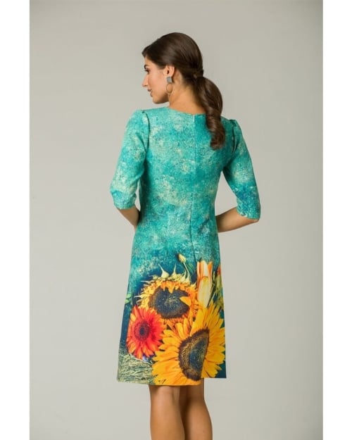 Rochie casual cu maneca imprimata digital Floarea soarelui CMD216 - Img 6